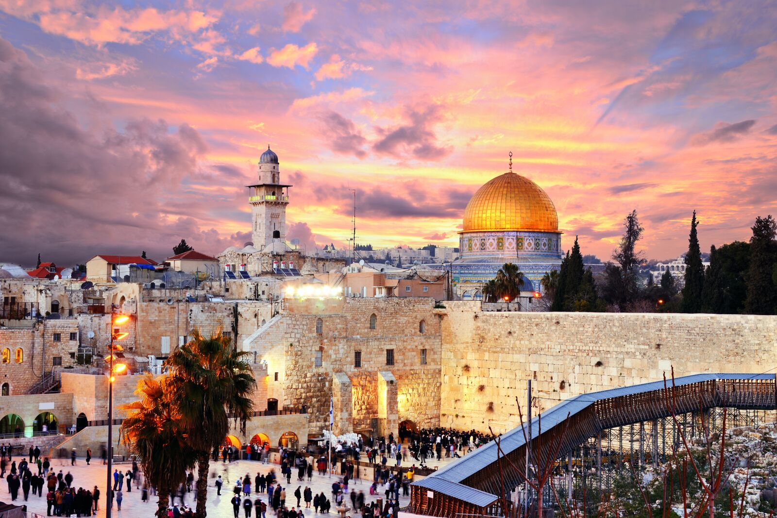 Vacker vy över Jerusalem i solnedgång